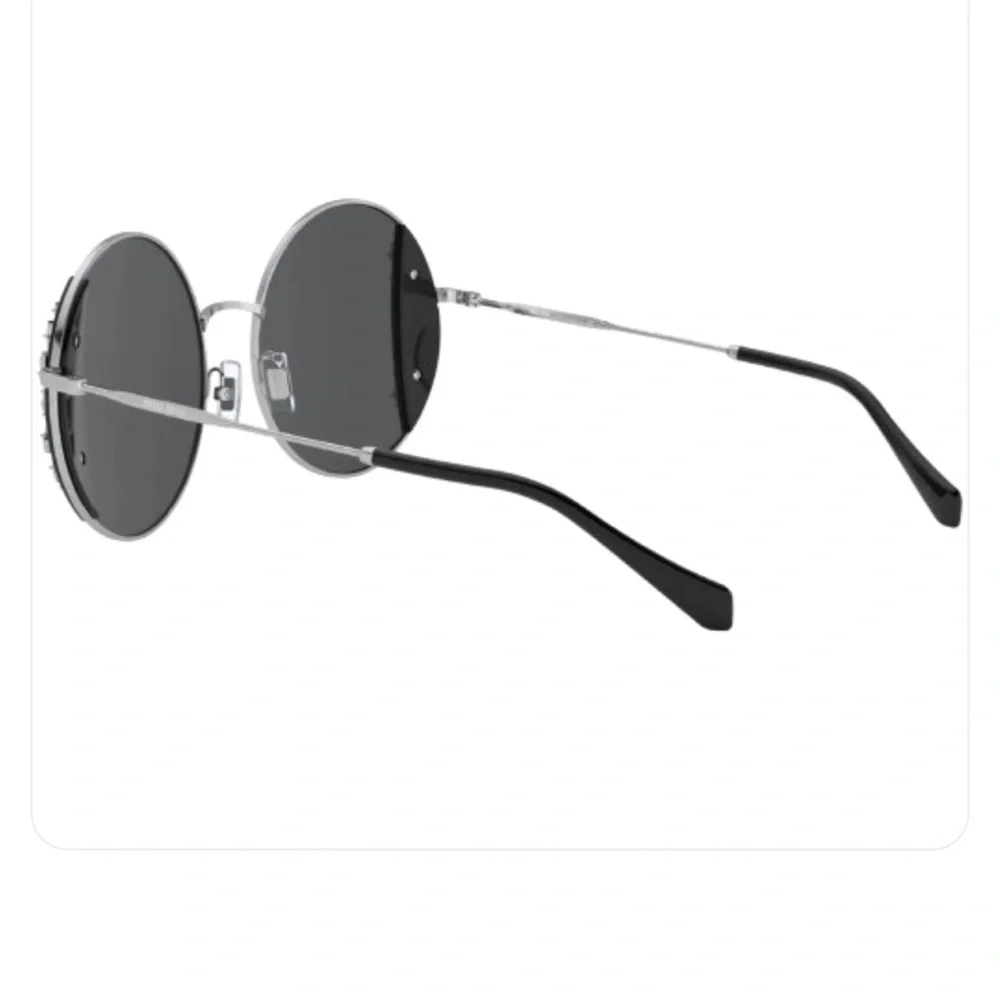 NEW MIU MIU Sunglasses MU 57VS Swarovski Crystal Round Silver Black Case & Box